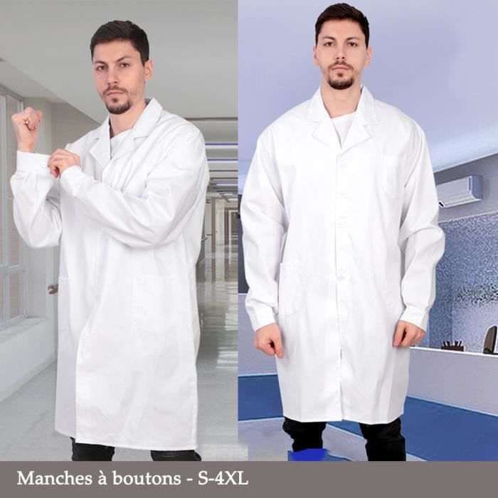 Blouse Blanche Lycée Coton, Blouse Chimie Laboratoire, Femme et Homme  Manche Longue Blouse de Médecin Médical,Manches à boutons Blanc - Cdiscount  Prêt-à-Porter