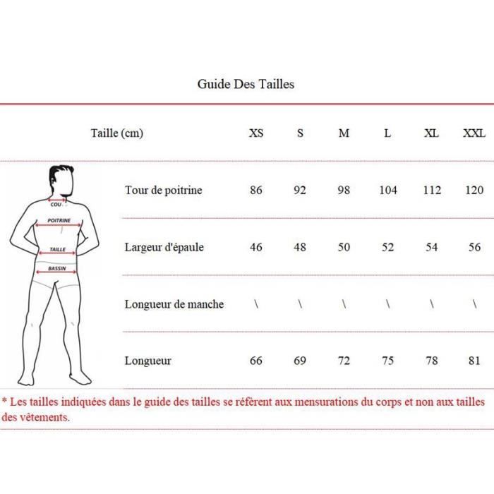 Guide Taille Chemise Chemise Homme INSFITY Hawaïenne Manches