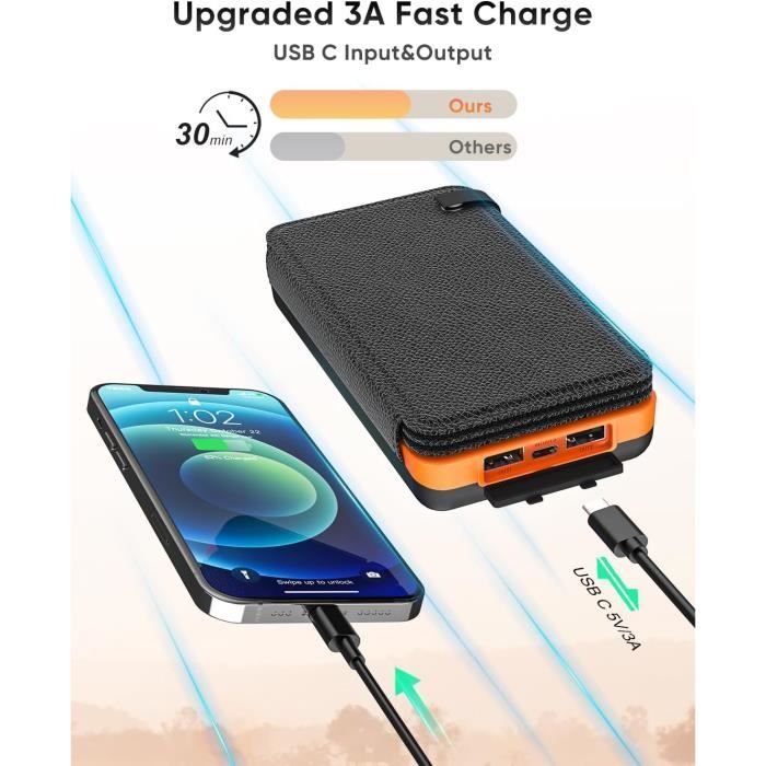 FEELLE Solaire 4 Panneaux Power Bank Solaire 25000mAh Feelle - 4 Panneaux Pliables, Double USB Pour Randonnée Camping Accessoires
