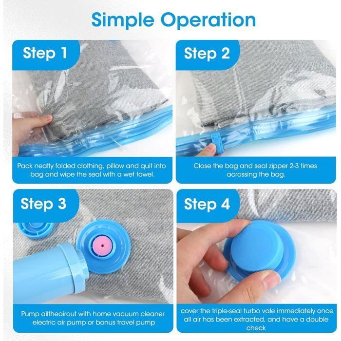 NATNAV Sacs Sous Vide Vêtements 20 Pièces Avec Pompe Électrique - 5 Tailles Pour Couettes Et Vêtements - 80% Espace Gagné