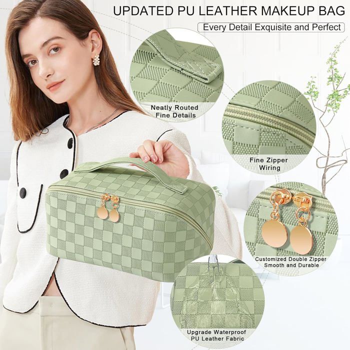 Trousse De Toilette Femme Voyage Ou Trousse Maquillage, Tissu Matelassé Jaya Vert - Bonheur Du Jour