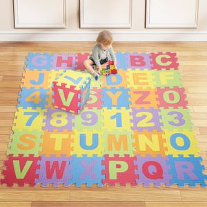 Tapis de jeu de puzzle de lettres souples de 36 pièces pour bébés - Carreaux de mousse