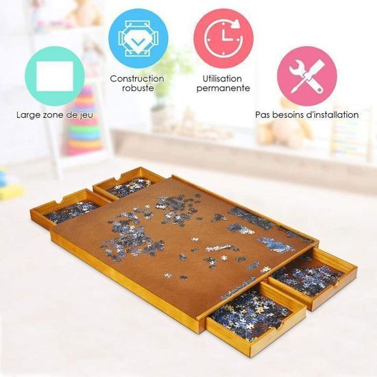Planche De Puzzle Rotative Et Inclinable Avec 5 Tiroirs - Support Jusqu'à 1500 Pièces, Plateau Tournant - 4