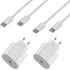 Lot 2 Chargeurs pour iPhone 16 / 16 PLUS / 16 PRO / 16 PRO MAX - Secteur Rapide 20W + 2 Cables USB-C USB-C 2 mètres Phonillico®