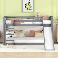 DRIPEX Lit superposé 90x200cm avec toboggan pour enfants,Lit Maison avec échelles et barrières de sécurité,cadre en bois,Gris