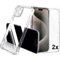 Coque pour iphone 15 pro max et 2 vitres verre trempé Silicone souple transparent full camera