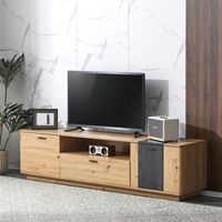 Meuble TV 180 cm pour téléviseur max 80',  2 portes et 1 tiroir, bois MDF, décor chêne et noir