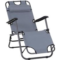 Outsunny Chaise Longue inclinable transat Bain de Soleil fauteuil relax jardin 2 en 1 Pliant têtière Amovible Charge Gris Clair