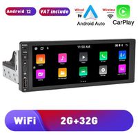 Autoradio GPS 6.86" Écran Tactile HD 1 Din Android 12 2G + 32G CarPlay sans fil et Android Auto Mirror Link Bluetooth WiFi
