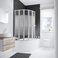 Pare-baignoire pliant 115x140 cm - Schulte - Écran pivo-pliant - Verre transparent décor rayures - Profilé blanc