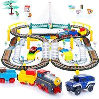 2en1 Train électrique avec Circuit Automobile de Course pour Enfants, Voies ferrées, Circuit pour Voitures, Train à Batterie