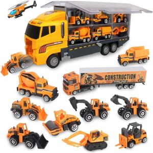 VOITURE - CAMION Ingénierie 12 voitures - Ensemble de jouets de construction moulés sous pression pour garçons, camion de tran