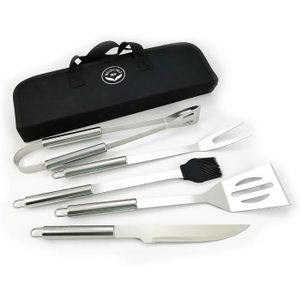 USTENSILE NewlineNY Kit de 5 outils de barbecue en acier inoxydable : pince, fourchette à viande, pinceau à badigeonner, spatule,.[G87]