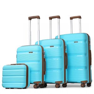 SET DE VALISES Kono Set de 4 Valise Cabine Rigide  (55/65/75cm) Valises de Voyage à 4 roulettes + Serrure TSA & Portable Vanity Case R-Bleu