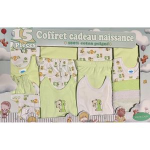 COFFRET CADEAU TEXTILE Coffret naissance 15 pièces Ensemble naissance 0/3 mois garçons ou filles nouveaux nés ou cadeau pour la fête prénatale vert