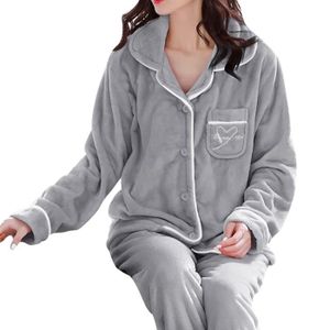 HAIBI Pyjama Femme Hiver，Polaire Pyjama Flanelle Filles Vêtements De Nuit  Chauds Pyjamas Ensemble De Pyjama Imprimé Élan Pull Corail Polaire Maison