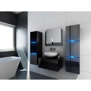 SALLE DE BAIN COMPLETE Ensemble meubles de salle de bain collection OWL, coloris noir mat et brillant avec deux colonnes sans vasque