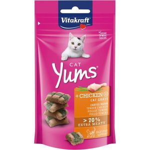 FRIANDISE VITAKRAFT Cat Yums - Friandise pour chat au Poulet et à l'Herbe à chat - Sachet fraicheur de 40g