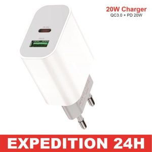 20W Rapide Prise Chargeur USB C, USB C+USB A Universal Adaptateur PD&QC 3.0  Charge