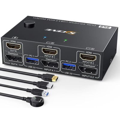 BolAAzuL Commutateur KVM USB 3.0 HDMI + DisplayPort 2 Ordinateurs - 2 Moniteurs 4K@60Hz