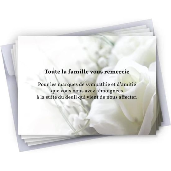 Cartes De Remerciement Décès Avec Enveloppes - 10 Cartes Format A6, Papier Premium 300g, Imprimé En France