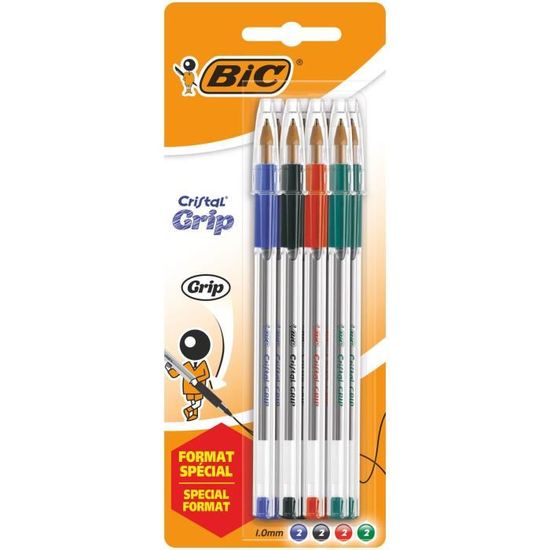 Bic Lot De 8 Stylos A Bille Cristal Noir Bleu Rouge Et Vert