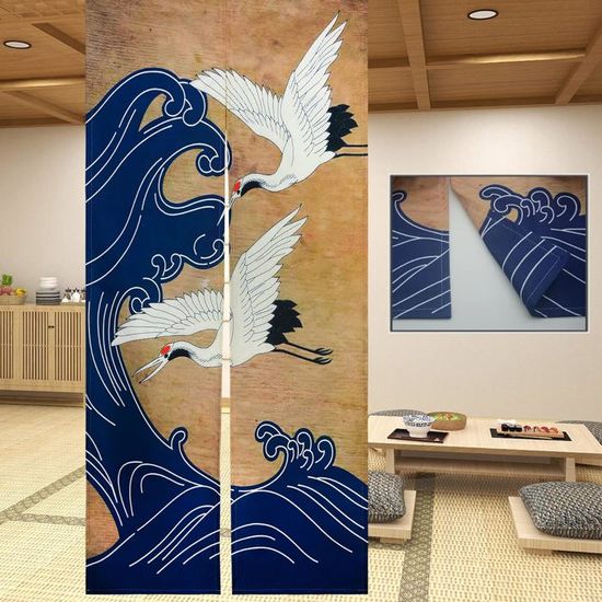 Surwin Rideau De Porte Japonais Long Tapisserie Noren En Lin, Kaki Fruit Fenêtre Rideaux Panneau Tenture Tapisserie Décoration Pour Cuisine Chambre Maison ( 90x150cm,Style Chinois