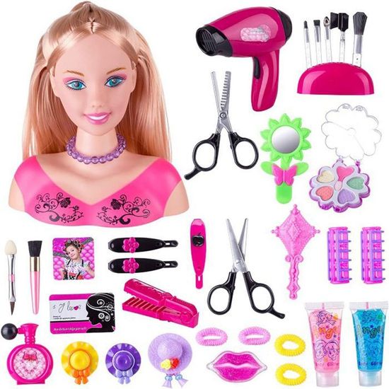 Tadoiooy 35 Pièces Coffret Coiffure Poupée – Accessoires Maquillage – Jeu Réaliste – Cadeau Fille 3 Ans+