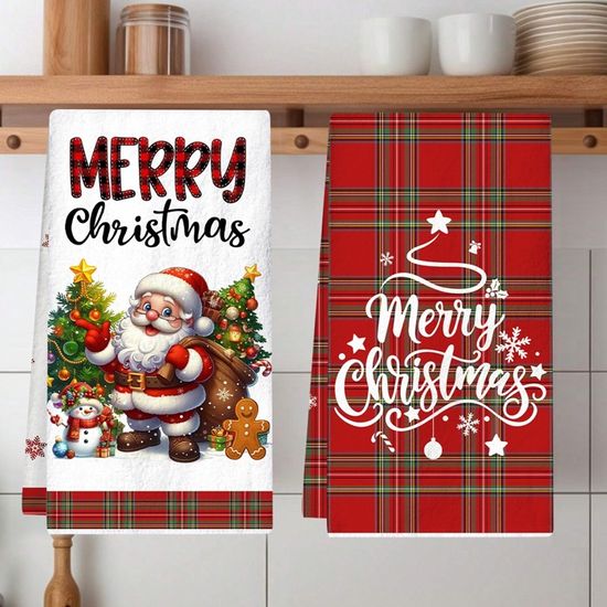 Lot De 2 Torchons De Noël En Coton 40x60 Cm - Motif Bonhomme De Neige - Absorbants Et Séchage Rapide - Décoration Festive Cuisine/salle De Bain