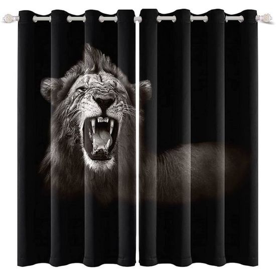 Rideaux Panels Coton BOHEMIAN FARMHOUSE - Lions Et Zèbres Dansants - Fond Pastèque