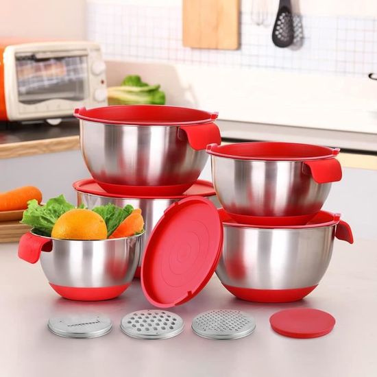 Set De 3 Bols Acier Inoxydable Avec Couvercles Hermétiques – Antidérapants, Gradués, Empilables