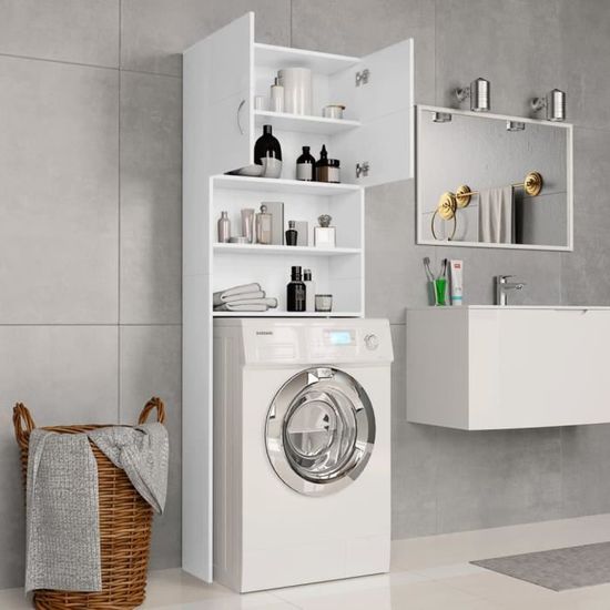 454674 - Design Furniture | Meuble pour machine à laver Meuble de salle de bain - Meuble WC Blanc 64 x 25,5 x 190 cm Aggloméré