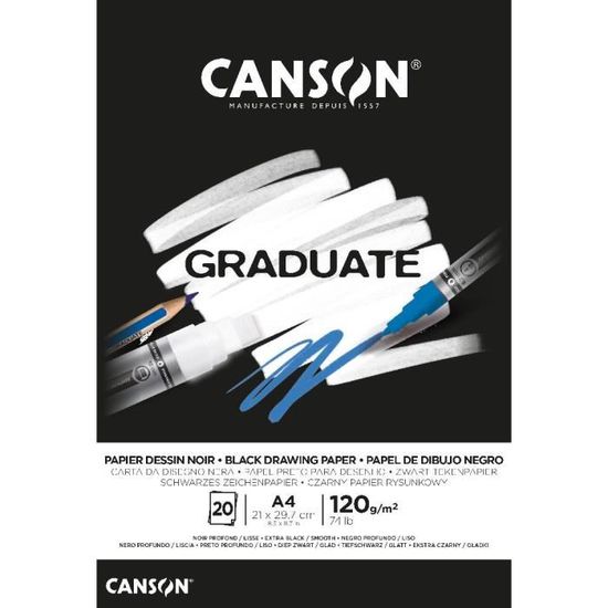 Bloc 'Graduate Papier dessin noir' 20 feuilles format A4 de Canson