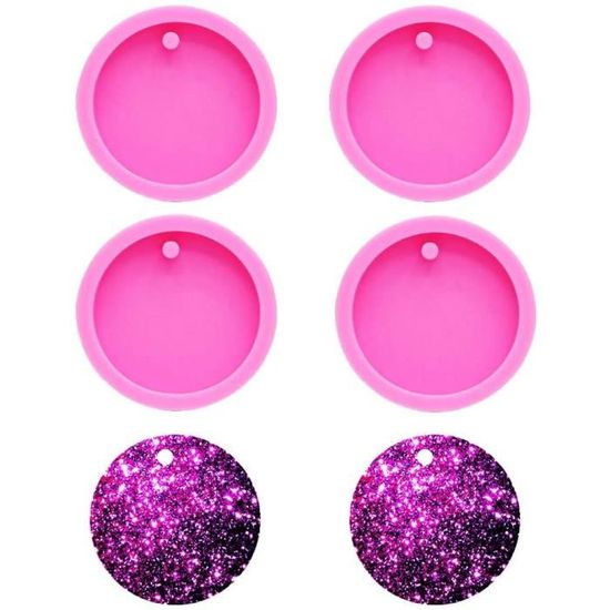 Nifocc Lot De 4 Moules Ronds En Silicone Avec Trous Pour Porte-clés - Pour Bricolage, Bijoux, Loisirs Créatifs