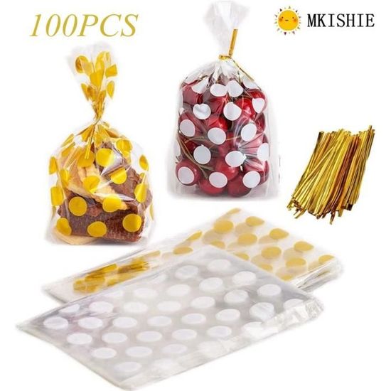 100pcs Petit Sac Sachet Bobon,Pochette Transparents Sachets Cadeaux avec  100pcs Attaches Dorées,Sachets cellophane Emballage - Cdiscount Beaux-Arts  et Loisirs créatifs