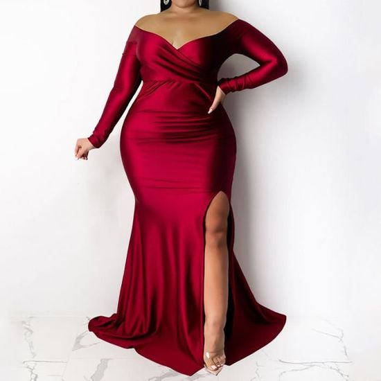 Robe longue en tricot pour femme - Épaules dénudées - Taille haute Robe longue en tricot pour femme - Épaules dénudées - Taille haute