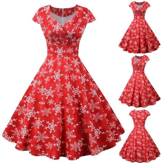 Robe De Bal à Manches Courtes Femme - Imprimé Noël Style Années 1950 Avec Écharpe - 3