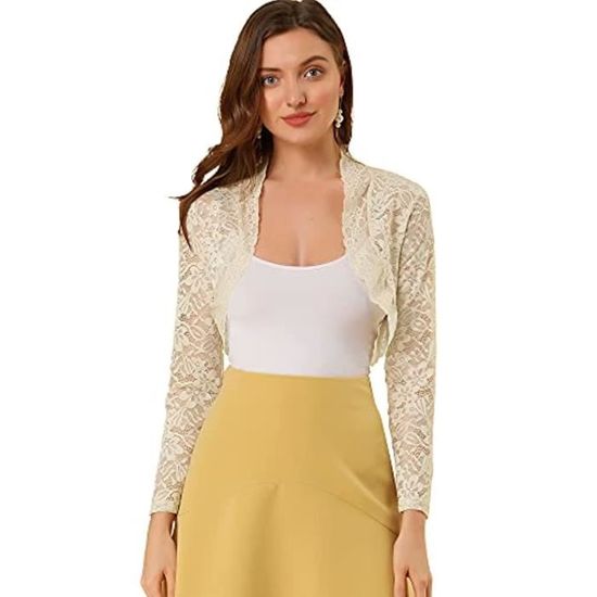 HAWILAND Boléro Élégant Femme Cardigan Dentelle Manches 3/4 - Mariage Soirée Festif
