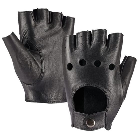 Gants De Conduite Cuir Demi-Doigt Homme Harssidanzar Peau D'Agneau GM032EU