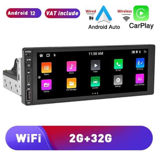 Autoradio Bluetooth 1 Din CarPlay Android Auto sans fil Wifi Bluetooth  mains libres GPS FM RDS USB 6.86 pouces IPS écran 2+64G A2DP - Cdiscount  Auto
