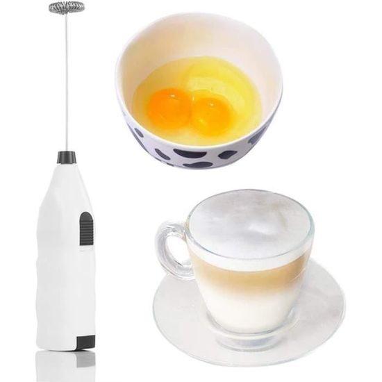 Mousseur à Lait électrique Portatif - Pour Latte, Cappuccino, Chocolat Chaud - Fouet Inox, Piles AA - Facile à Utiliser Et Nettoyer