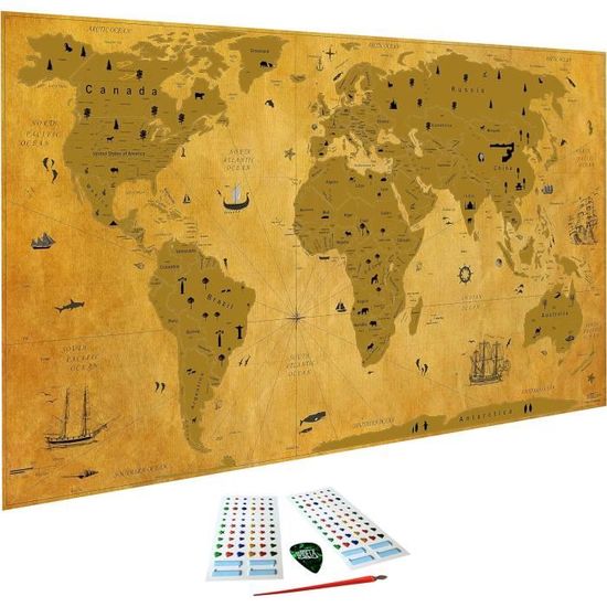 WIDETA Mapa Del Mundo A Rascar Con Banderas De Países (60 X 42 Cm