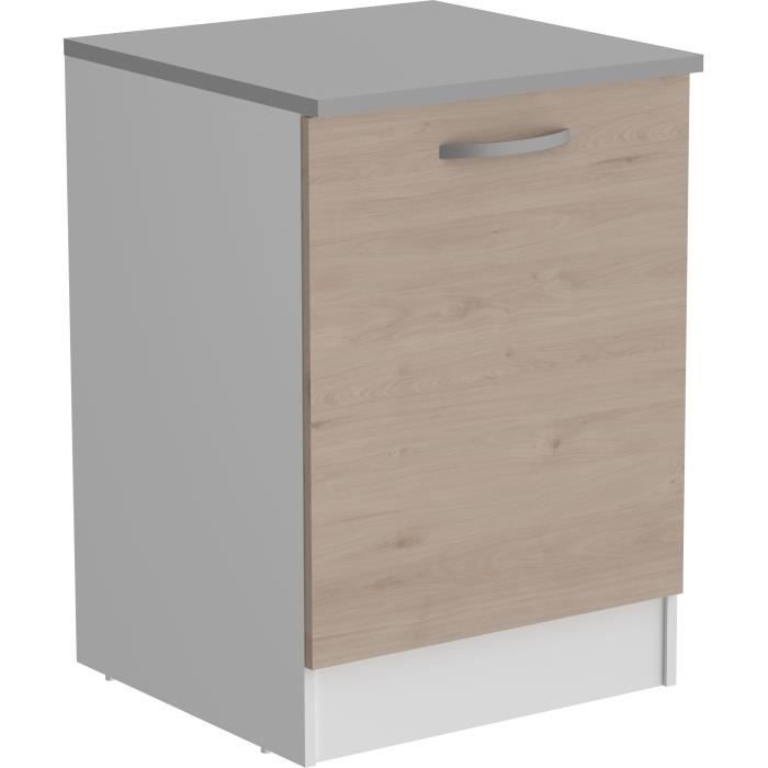 OSLO Meuble Bas 1 porte + plan - Décor Chêne Jackson - L 60 x P 60 x H 86 cm