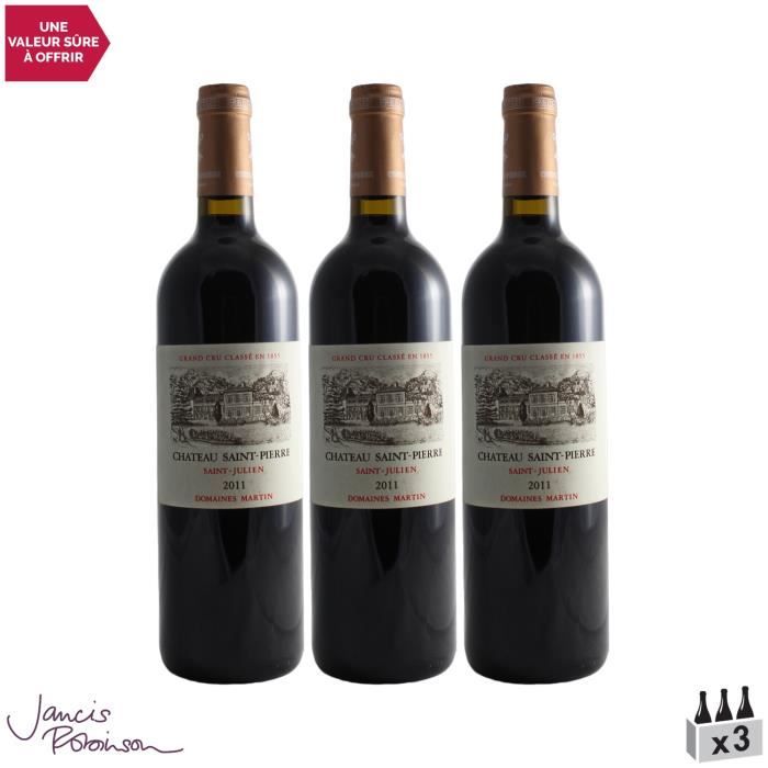 Château Saint-Pierre Rouge 2011 - Lot de 3x75cl - Vin Rouge de Bordeaux - Appellation AOC Saint-Julien - 16,5-20 Jancis Robinson - C