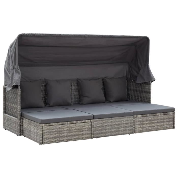 Magnifique Chaise de Salon Scandinave - Chaise Longue - Lit de jardin et toit Gris mélangé 200x60x124 cm Résine tressée ®RWRLJW®
