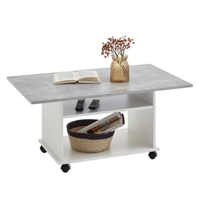 Furniture® Table basse Design - Table à café Table à thé avec roulettes Gris béton et blanc ☺82019