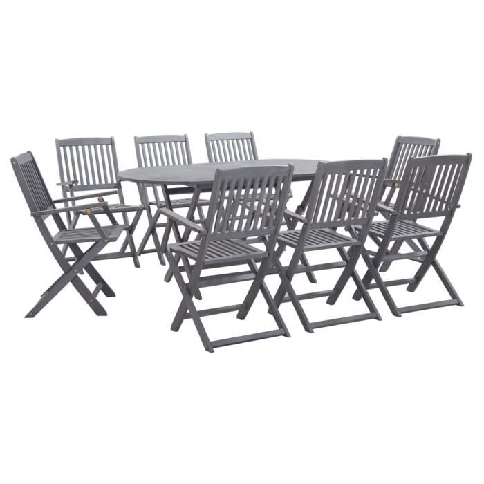 Mobilier à dîner de jardin 9 pcs - Ensemble table à manger de 8 à 10 personnes + 8 chaises Bois d'acacia massif Gris