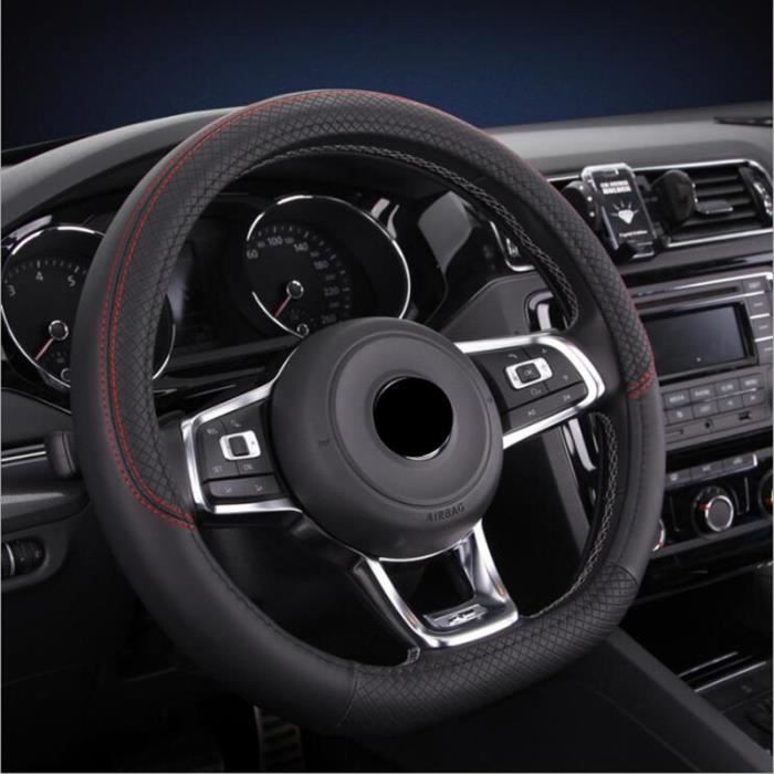 Couverture de volant de voiture en cuir PU en forme de D, couvre volant de Sport antidérapant pour VW Black