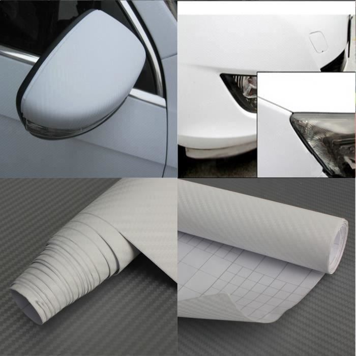 Autocollant Voiture 3D Fibre de Carbone Adhesif Thermoformable Blanc Sh58073