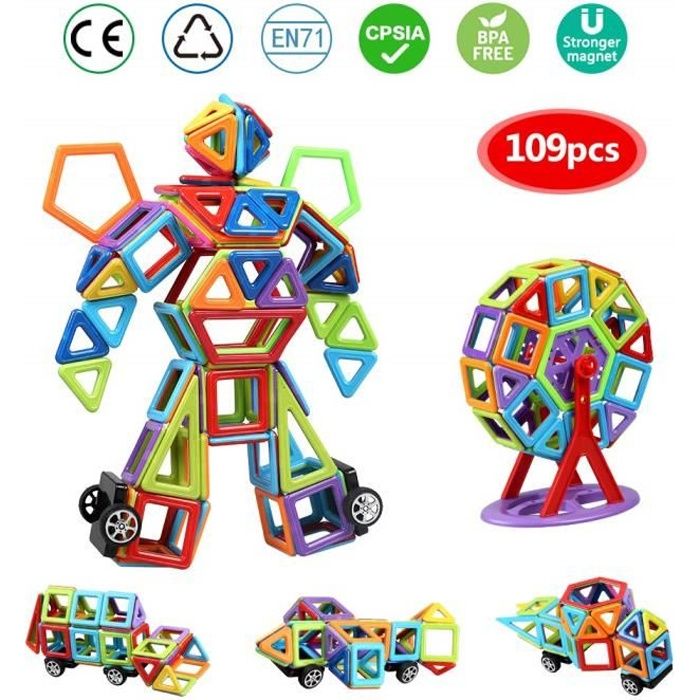 Bloc de Construction Magnétique 109 Pièces, Magique Aimant Créatif Bloc Construction Jouet pour Journée des Enfants Bambin plus de 3
